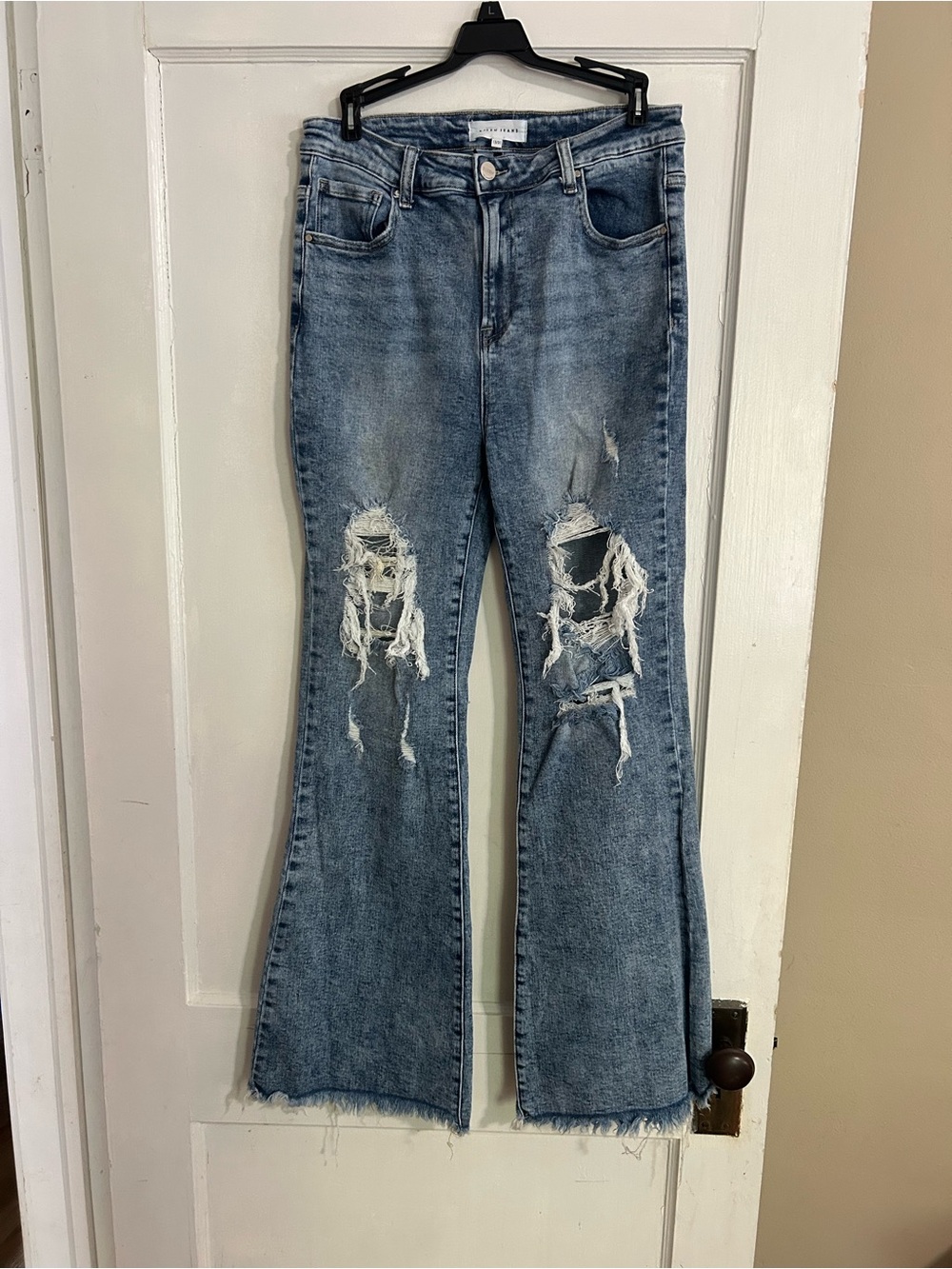 High-Rise Light Blue Distressed Flare Jeans